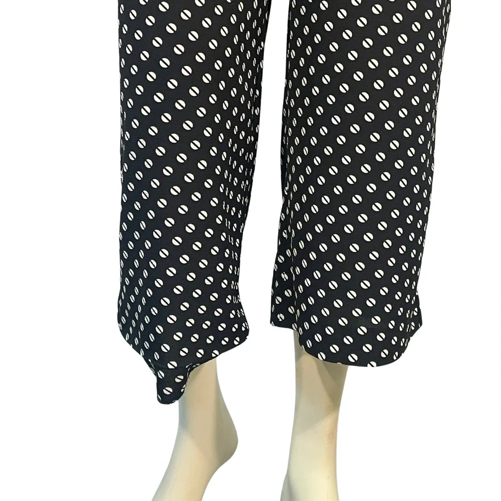 Michael Kors Sz 2 Belted Jumpsuit Cropped Pants V-Neck Bodice Black White Dots - Picture 10 of 13